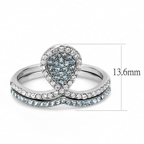 High polished (no plating) Stainless Steel Ring with AAA Grade CZ  in Sea Blue
