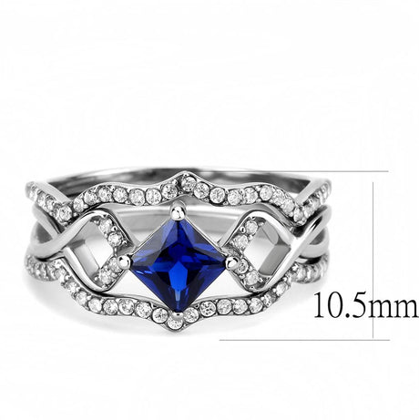 High polished (no plating) Stainless Steel Ring with Synthetic Spinel in London Blue