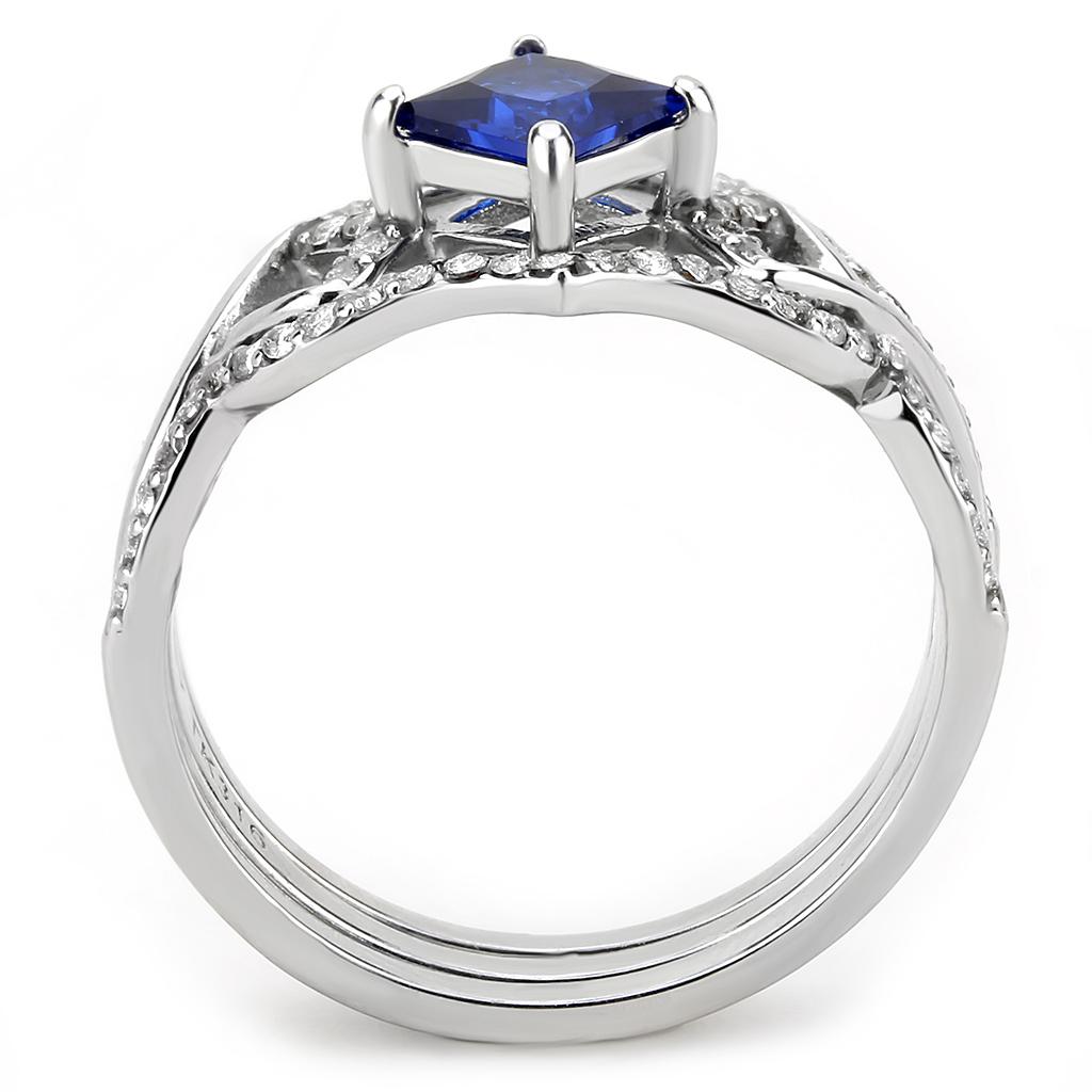 High polished (no plating) Stainless Steel Ring with Synthetic Spinel in London Blue