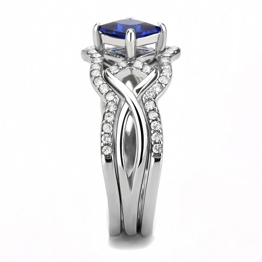 High polished (no plating) Stainless Steel Ring with Synthetic Spinel in London Blue