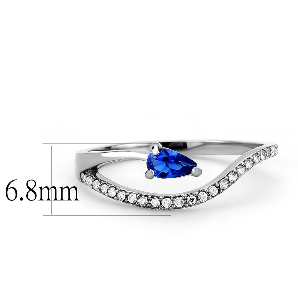 High polished (no plating) Stainless Steel Ring with Synthetic Spinel in London Blue