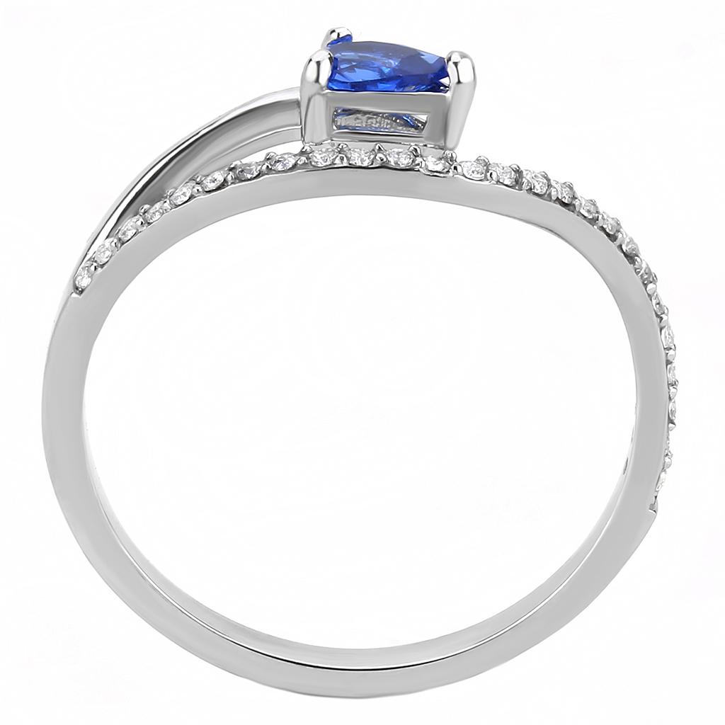 High polished (no plating) Stainless Steel Ring with Synthetic Spinel in London Blue