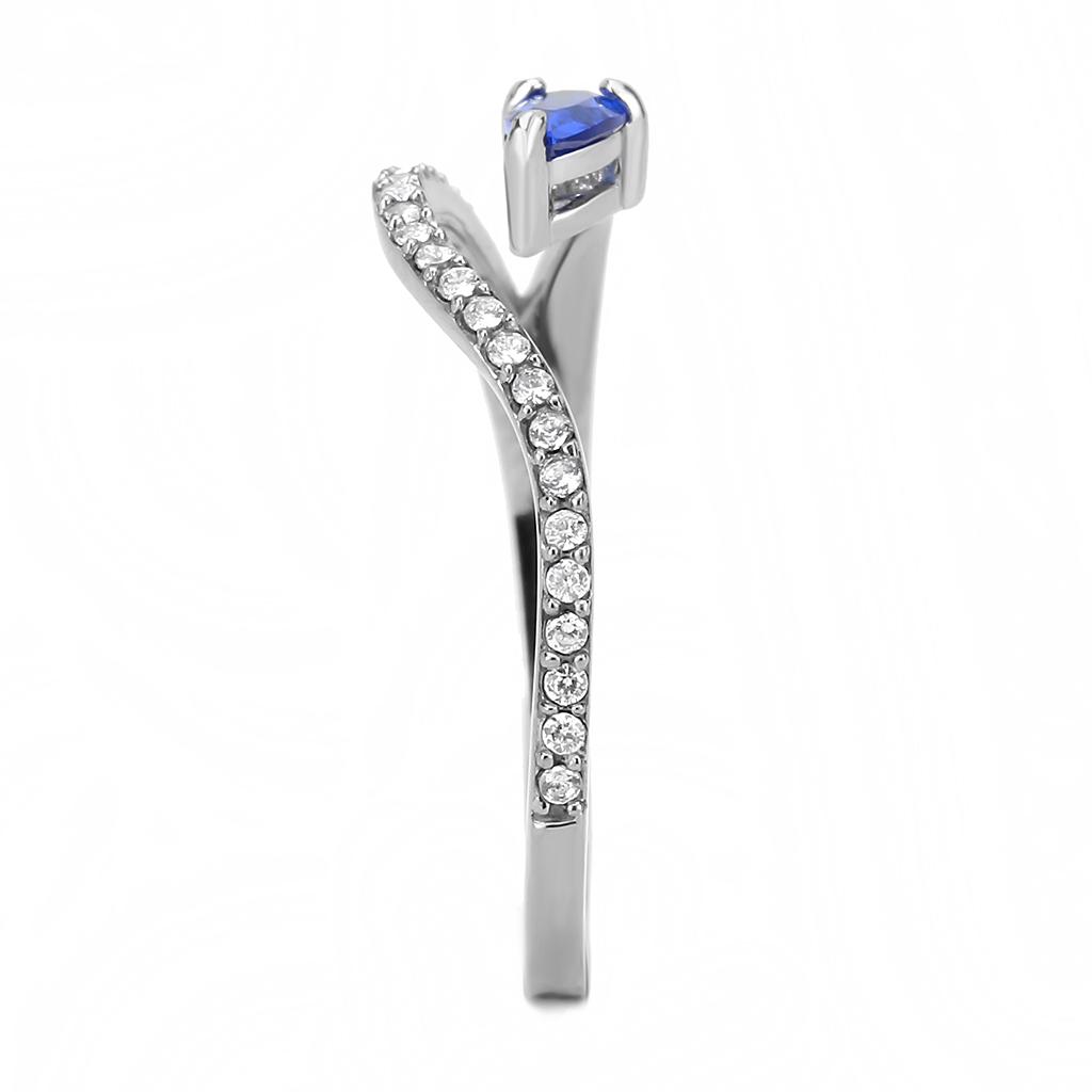 High polished (no plating) Stainless Steel Ring with Synthetic Spinel in London Blue