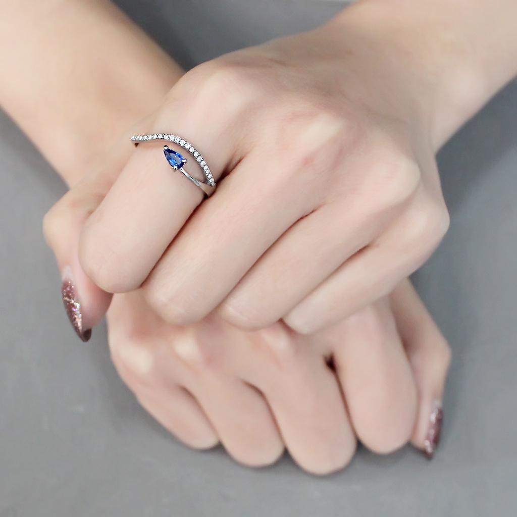 High polished (no plating) Stainless Steel Ring with Synthetic Spinel in London Blue