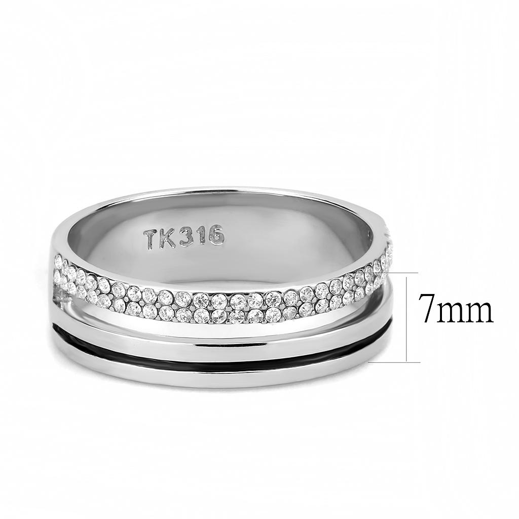High polished (no plating) Stainless Steel Ring with AAA Grade CZ  in Clear