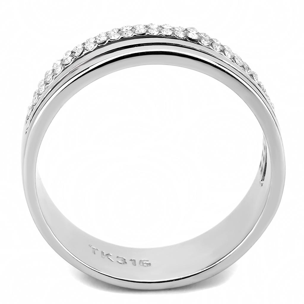 High polished (no plating) Stainless Steel Ring with AAA Grade CZ  in Clear