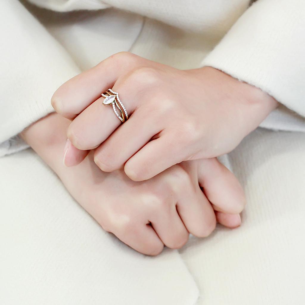 IP Gold(Ion Plating) Stainless Steel Ring with AAA Grade CZ  in Clear