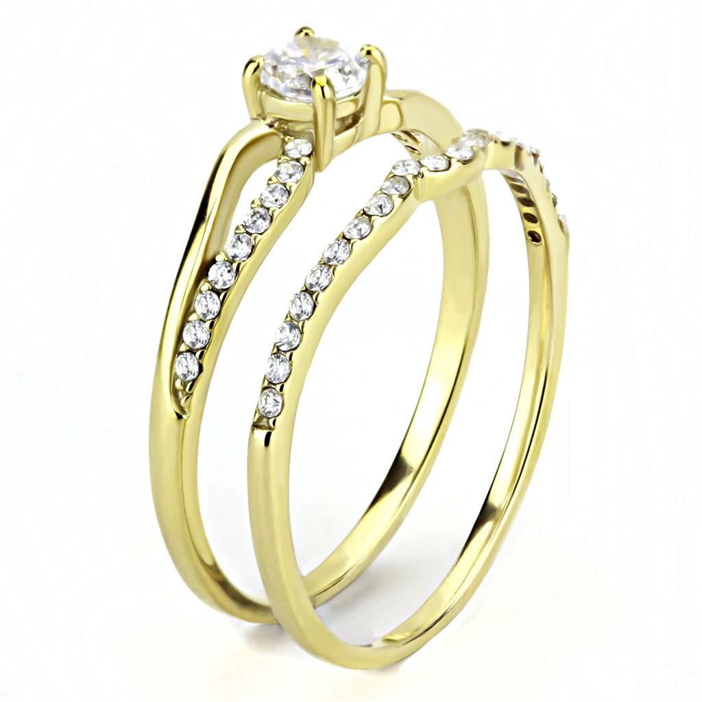 IP Gold(Ion Plating) Stainless Steel Ring with AAA Grade CZ  in Clear