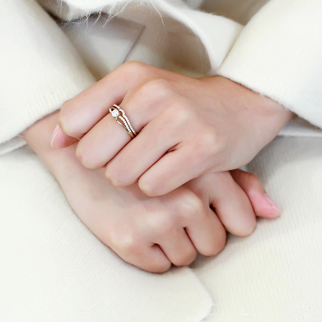 IP Gold(Ion Plating) Stainless Steel Ring with AAA Grade CZ  in Clear