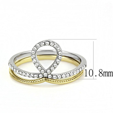 Two-Tone IP Gold (Ion Plating) Stainless Steel Ring with AAA Grade CZ  in Clear