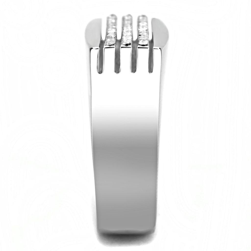 High polished (no plating) Stainless Steel Ring with AAA Grade CZ  in Clear
