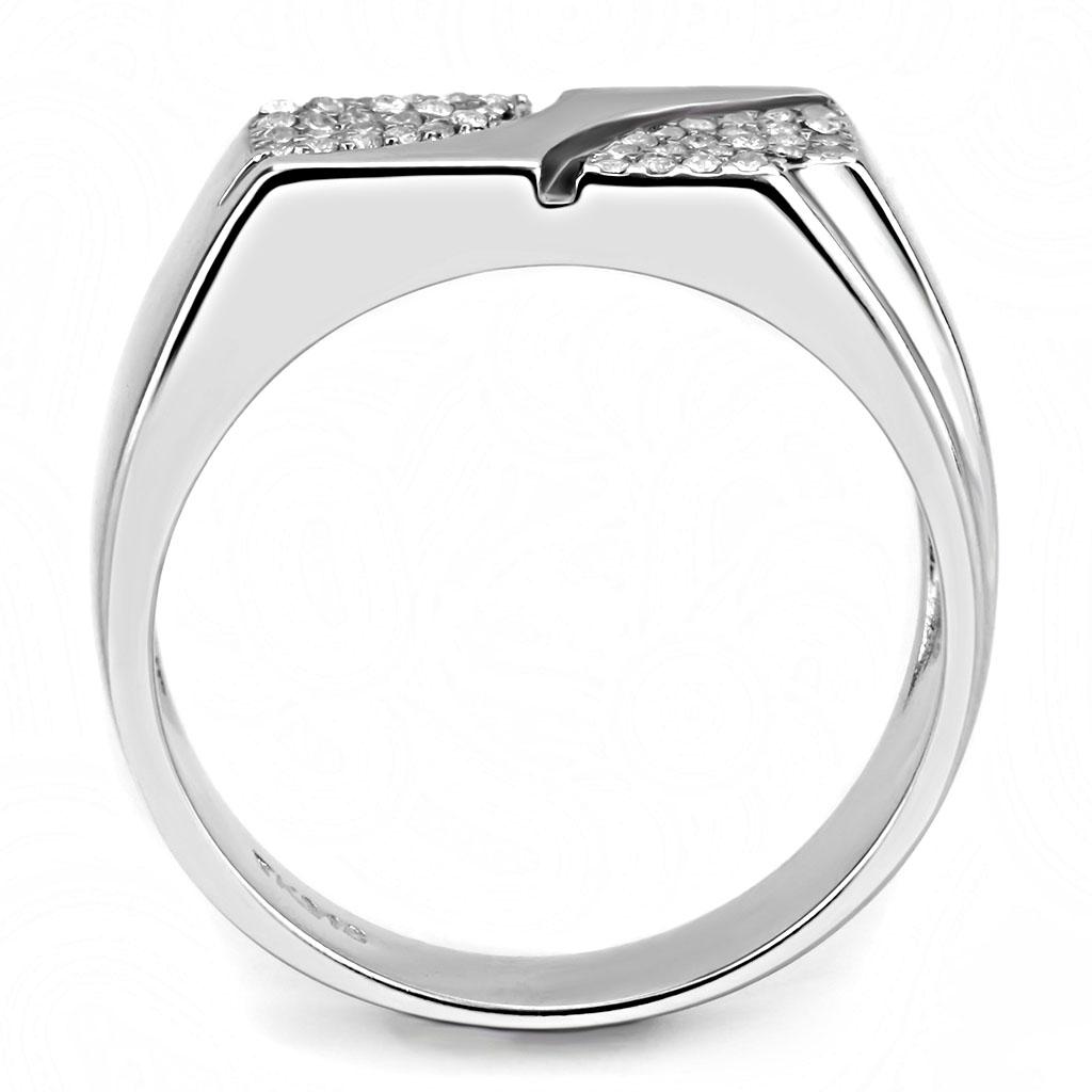 High polished (no plating) Stainless Steel Ring with AAA Grade CZ  in Clear