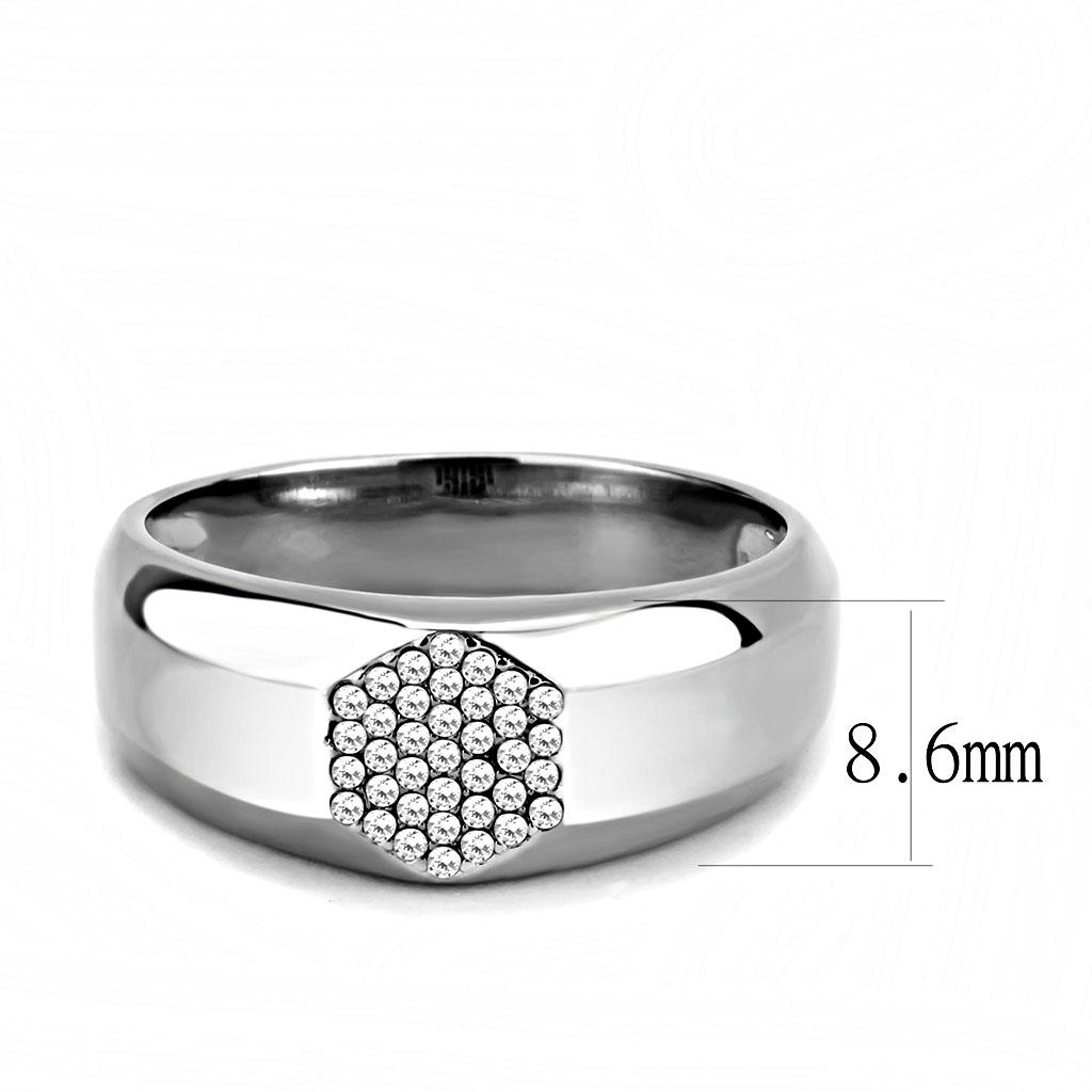 High polished (no plating) Stainless Steel Ring with AAA Grade CZ  in Clear