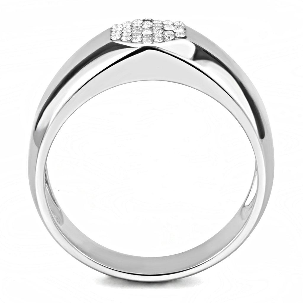 High polished (no plating) Stainless Steel Ring with AAA Grade CZ  in Clear