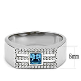 High polished (no plating) Stainless Steel Ring with Top Grade Crystal  in Sea Blue