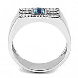 High polished (no plating) Stainless Steel Ring with Top Grade Crystal  in Sea Blue