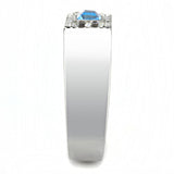 High polished (no plating) Stainless Steel Ring with Top Grade Crystal  in Sea Blue