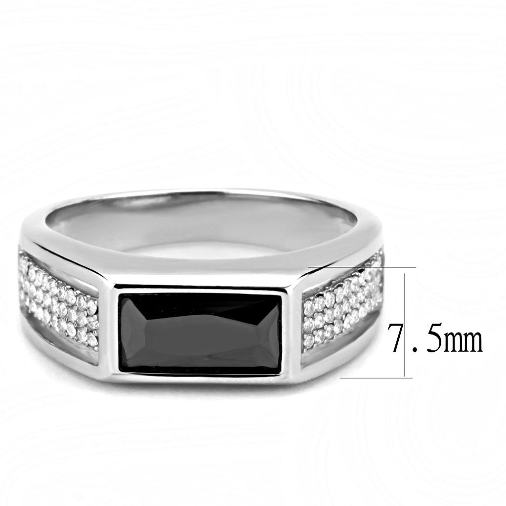 High polished (no plating) Stainless Steel Ring with AAA Grade CZ  in Black Diamond