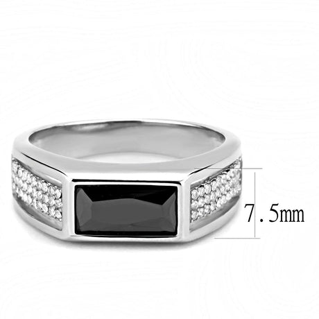 High polished (no plating) Stainless Steel Ring with AAA Grade CZ  in Black Diamond