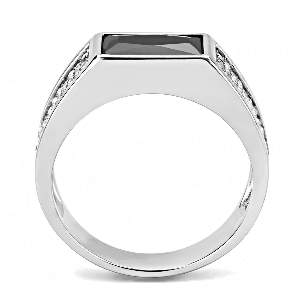 High polished (no plating) Stainless Steel Ring with AAA Grade CZ  in Black Diamond