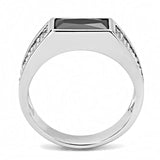 High polished (no plating) Stainless Steel Ring with AAA Grade CZ  in Black Diamond