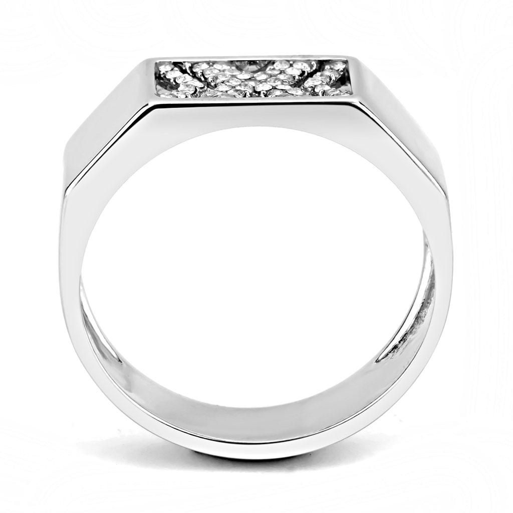 High polished (no plating) Stainless Steel Ring with AAA Grade CZ  in Clear