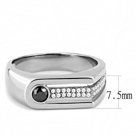 High polished (no plating) Stainless Steel Ring with AAA Grade CZ  in Black Diamond