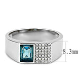 High polished (no plating) Stainless Steel Ring with Synthetic  in Sea Blue