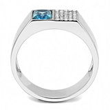 High polished (no plating) Stainless Steel Ring with Synthetic  in Sea Blue