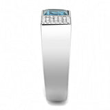 High polished (no plating) Stainless Steel Ring with Synthetic  in Sea Blue