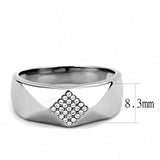 High polished (no plating) Stainless Steel Ring with AAA Grade CZ  in Clear