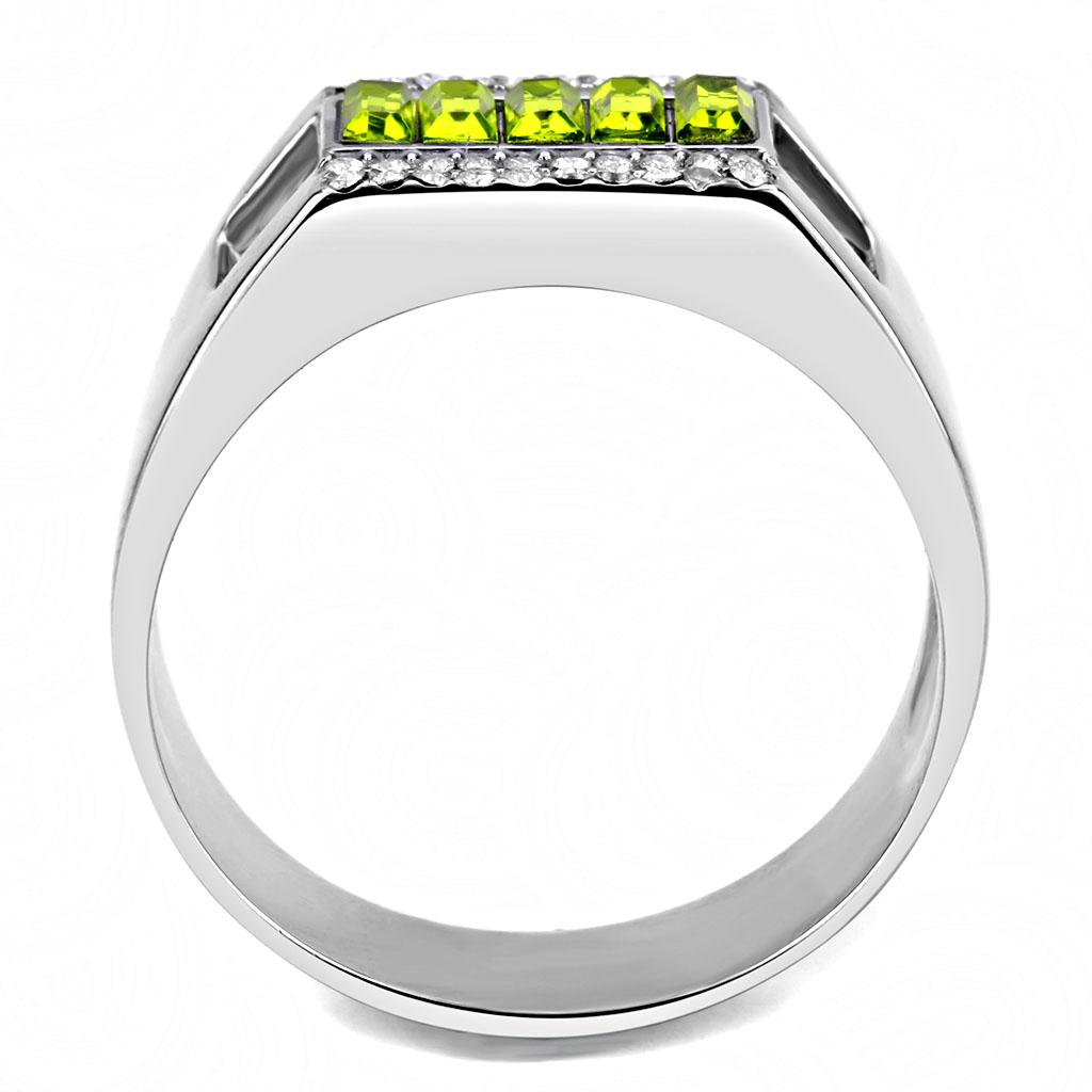 High polished (no plating) Stainless Steel Ring with Top Grade Crystal  in Olivine color