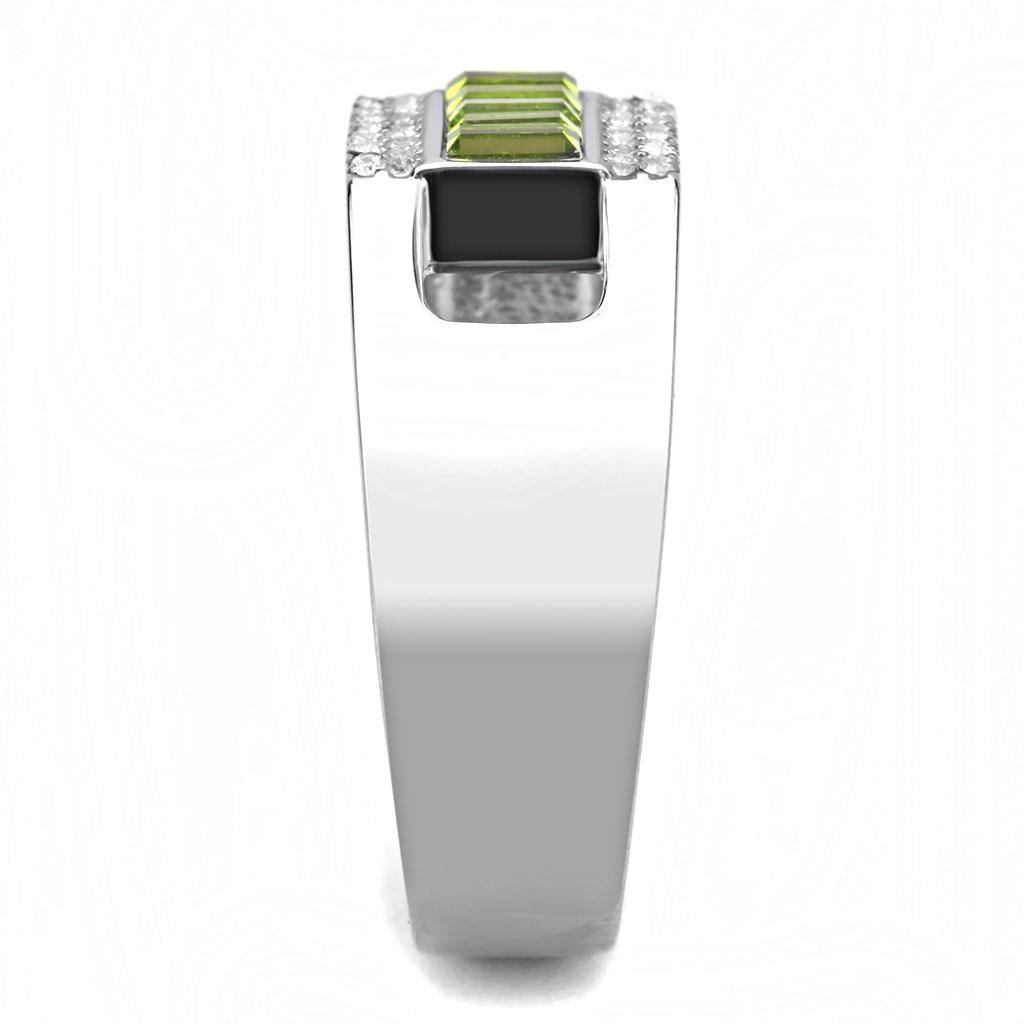 High polished (no plating) Stainless Steel Ring with Top Grade Crystal  in Olivine color