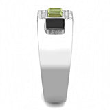 High polished (no plating) Stainless Steel Ring with Top Grade Crystal  in Olivine color