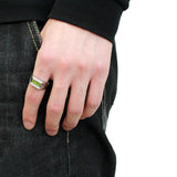 High polished (no plating) Stainless Steel Ring with Top Grade Crystal  in Olivine color