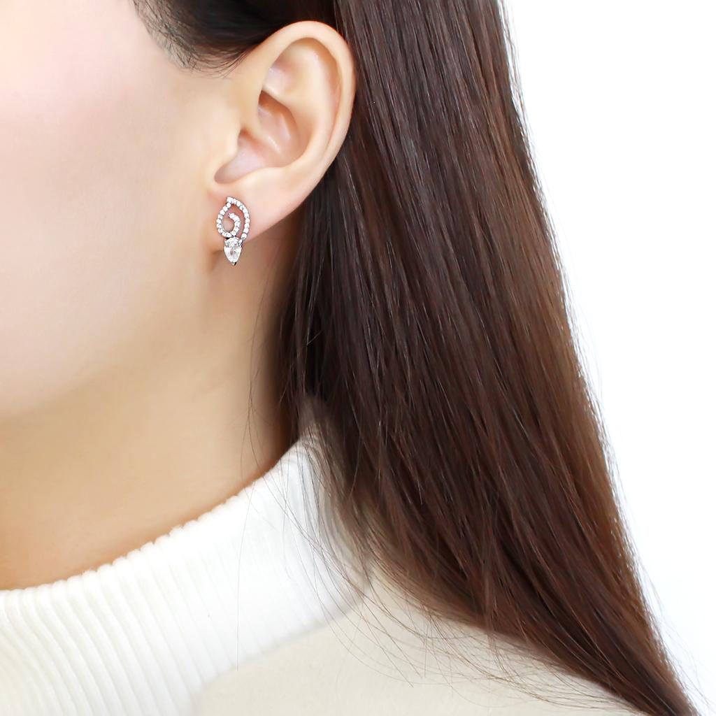 High polished (no plating) Stainless Steel Earrings with AAA Grade CZ  in Clear