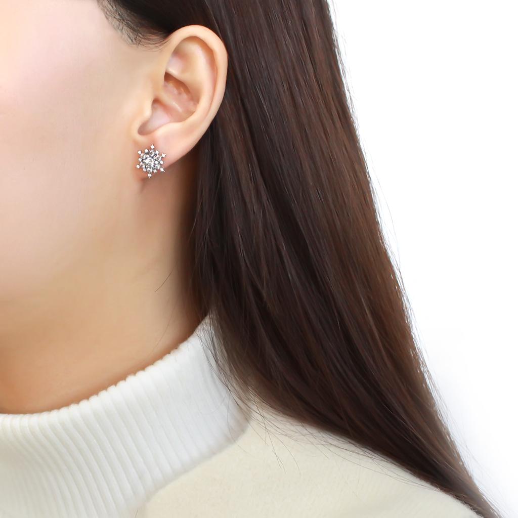 High polished (no plating) Stainless Steel Earrings with AAA Grade CZ  in Clear