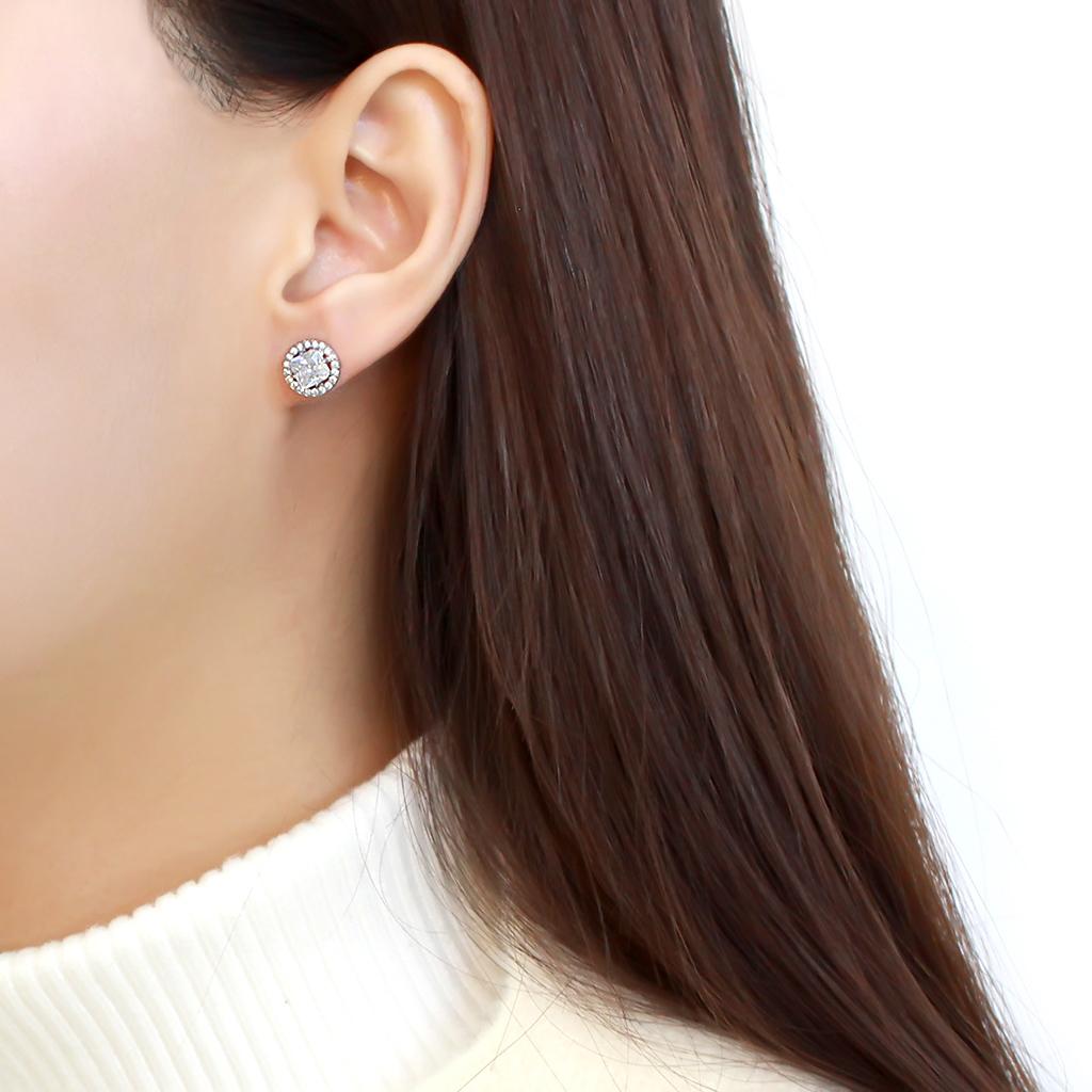 High polished (no plating) Stainless Steel Earrings with AAA Grade CZ  in Clear