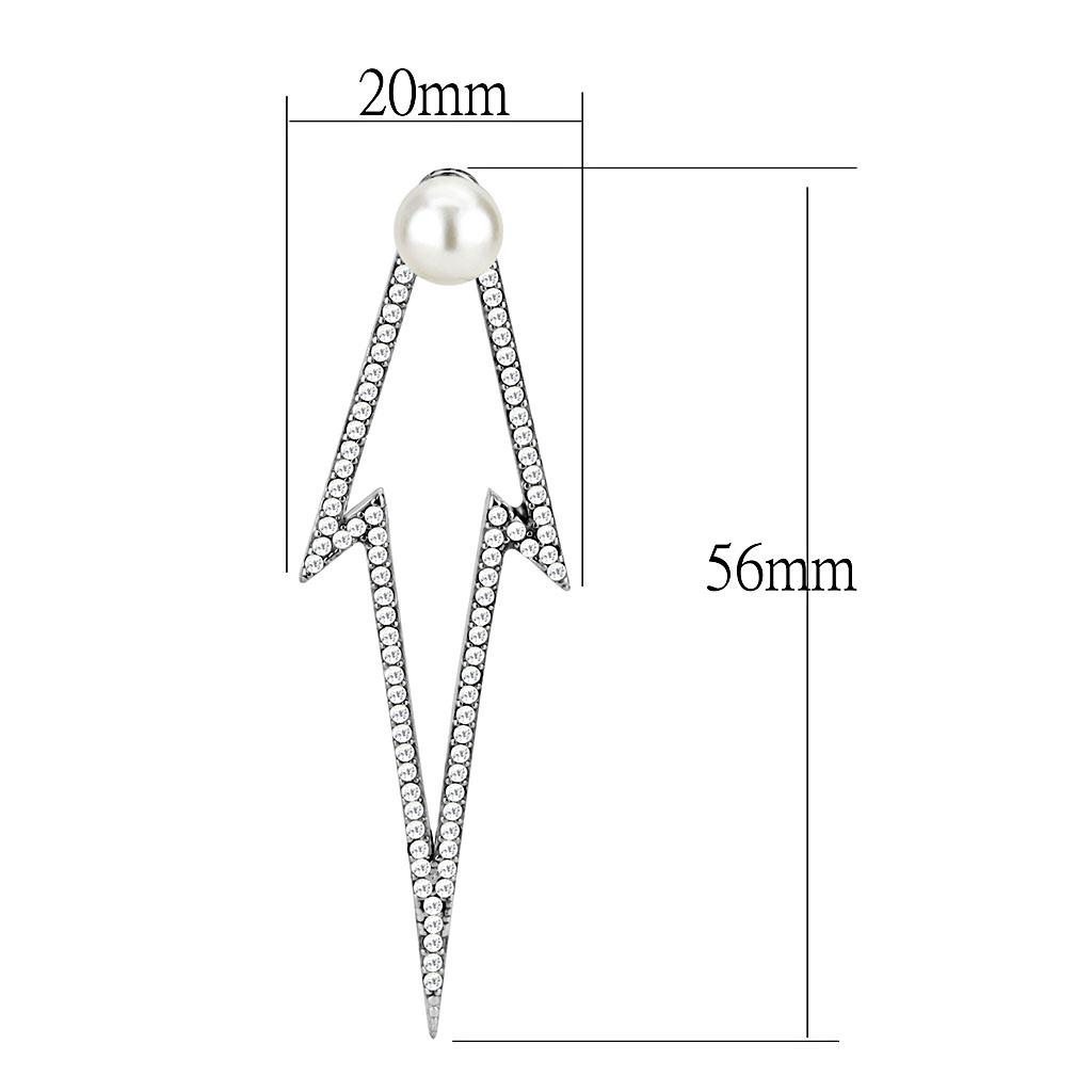 High polished (no plating) Stainless Steel Earrings with Synthetic  in White