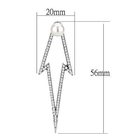 High polished (no plating) Stainless Steel Earrings with Synthetic  in White