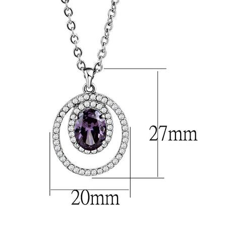 High polished (no plating) Stainless Steel Chain Pendant with AAA Grade CZ  in Amethyst