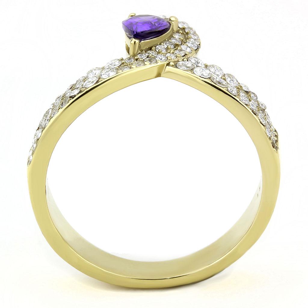 IP Gold(Ion Plating) Stainless Steel Ring with AAA Grade CZ  in Tanzanite