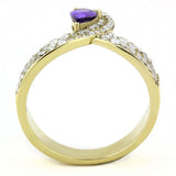 IP Gold(Ion Plating) Stainless Steel Ring with AAA Grade CZ  in Tanzanite