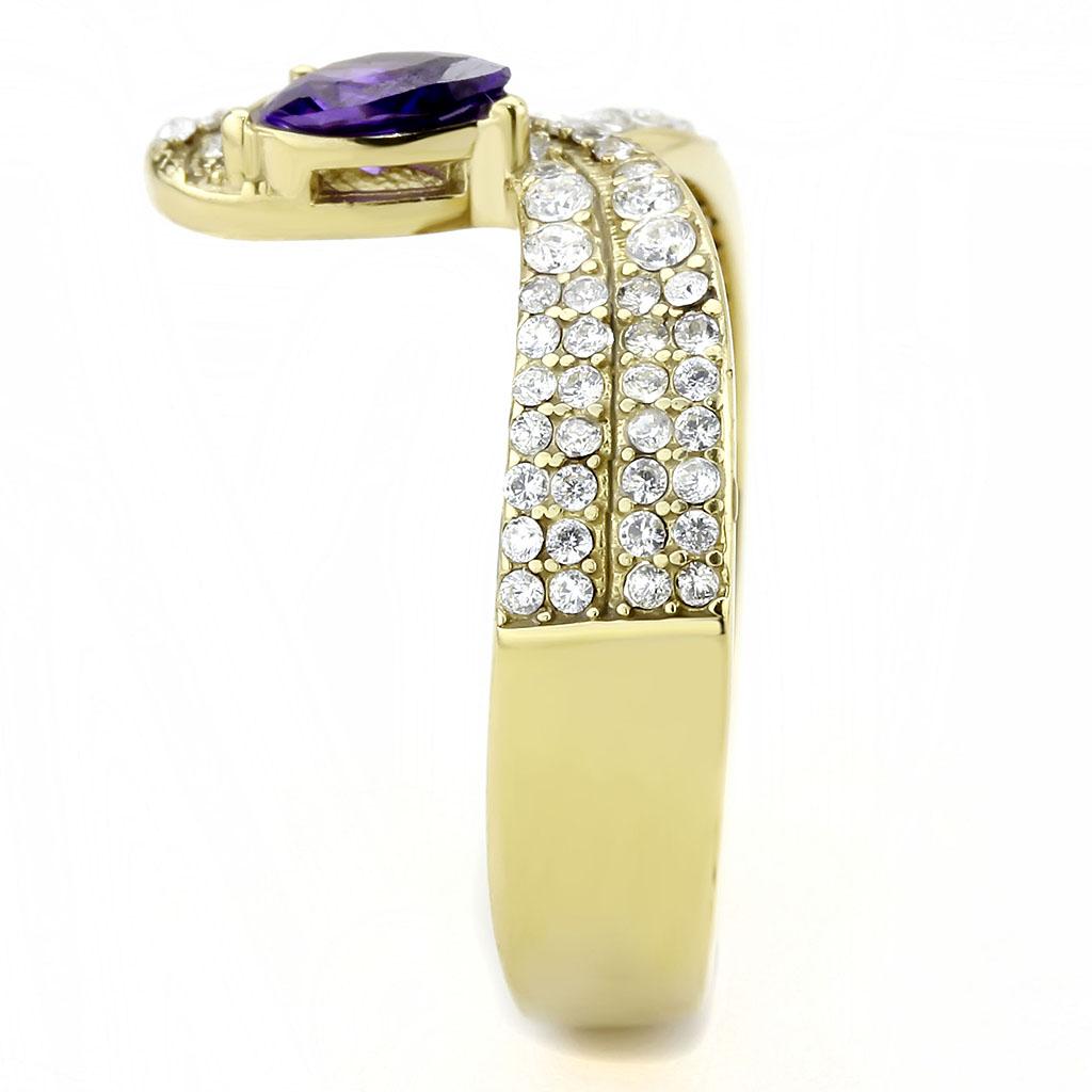 IP Gold(Ion Plating) Stainless Steel Ring with AAA Grade CZ  in Tanzanite