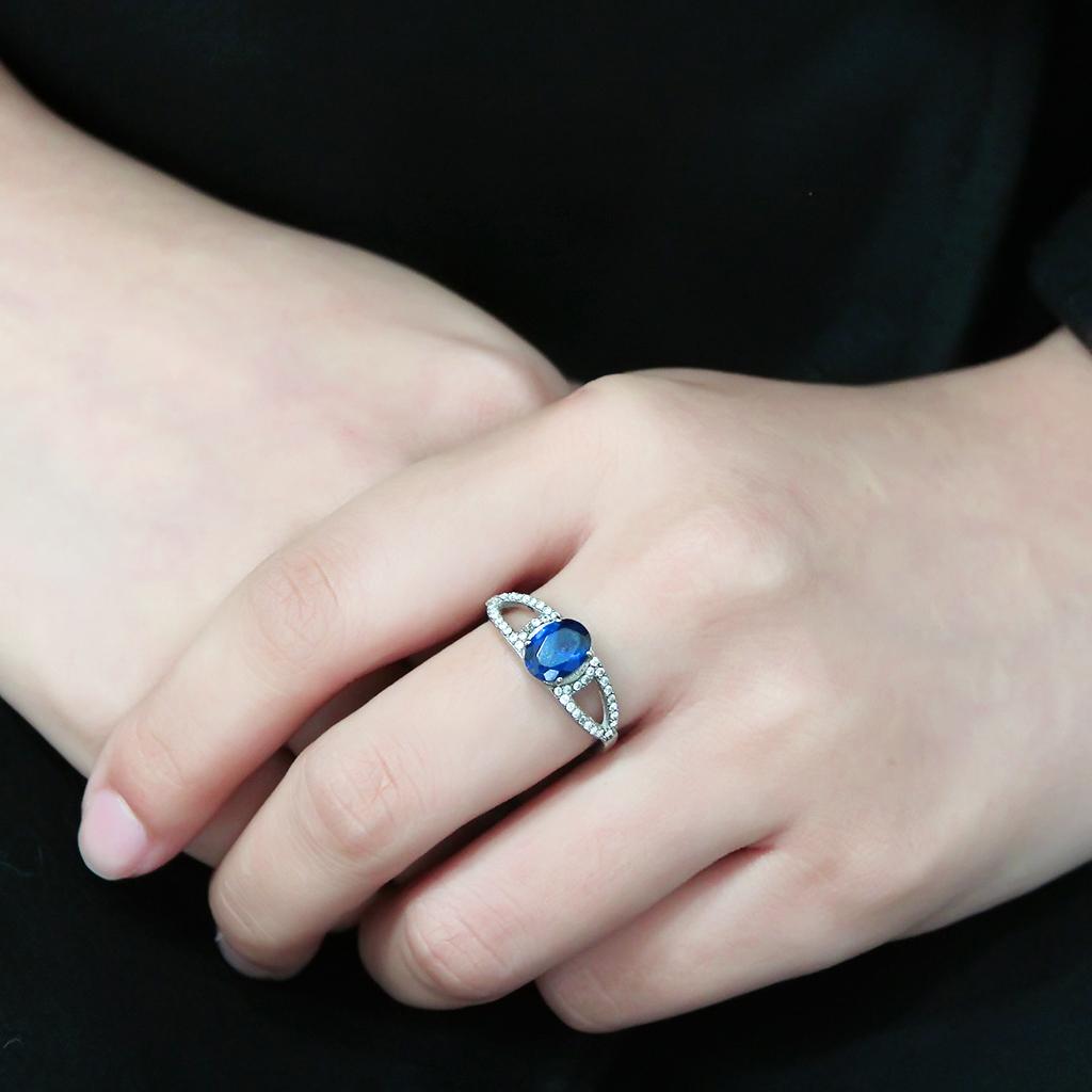 No Plating Stainless Steel Ring with Synthetic Spinel in London Blue
