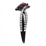 IP Black(Ion Plating) Stainless Steel Ring with AAA Grade CZ  in Fuchsia