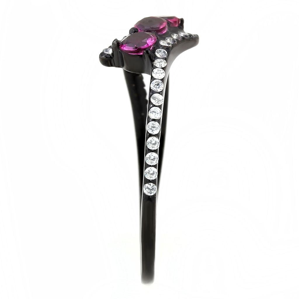 IP Black(Ion Plating) Stainless Steel Ring with AAA Grade CZ  in Fuchsia