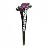 IP Black(Ion Plating) Stainless Steel Ring with AAA Grade CZ  in Fuchsia