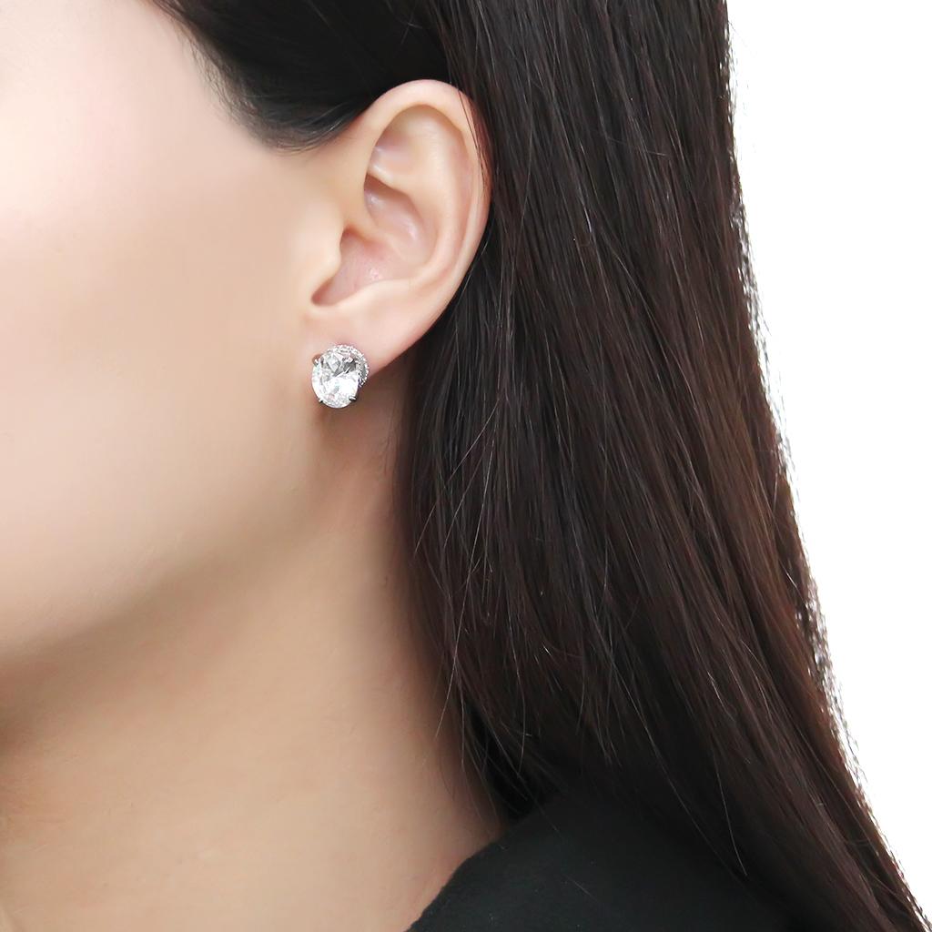 No Plating Stainless Steel Earrings with AAA Grade CZ  in Clear
