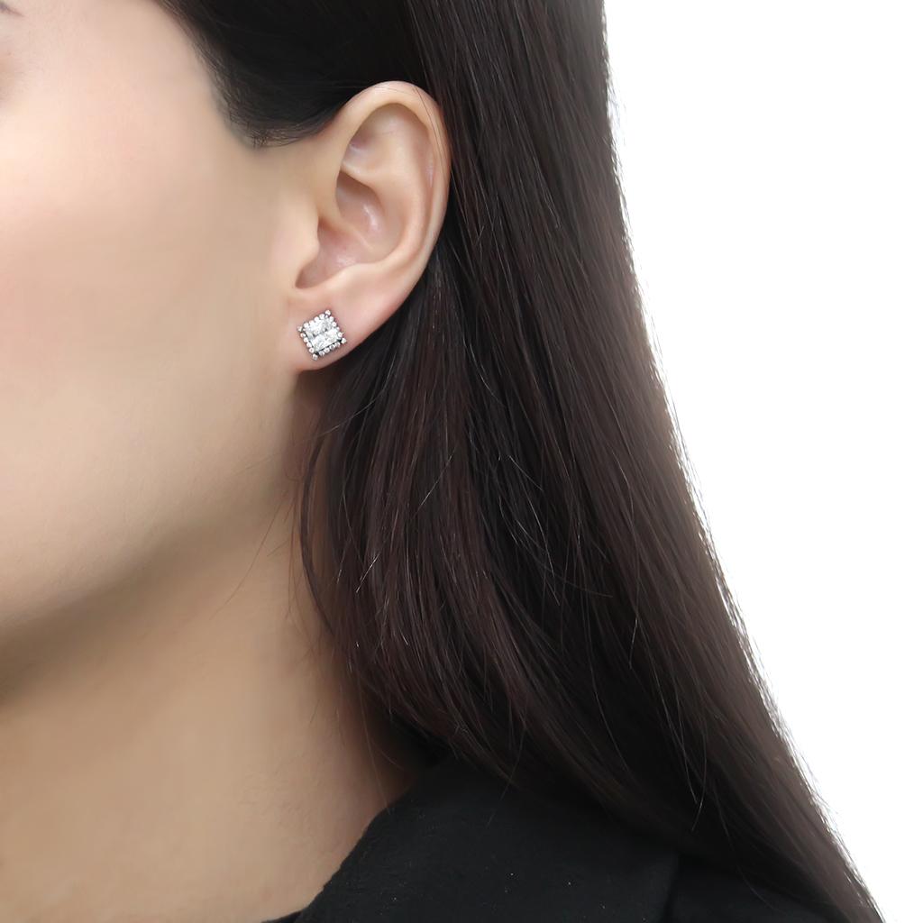 No Plating Stainless Steel Earrings with AAA Grade CZ  in Clear